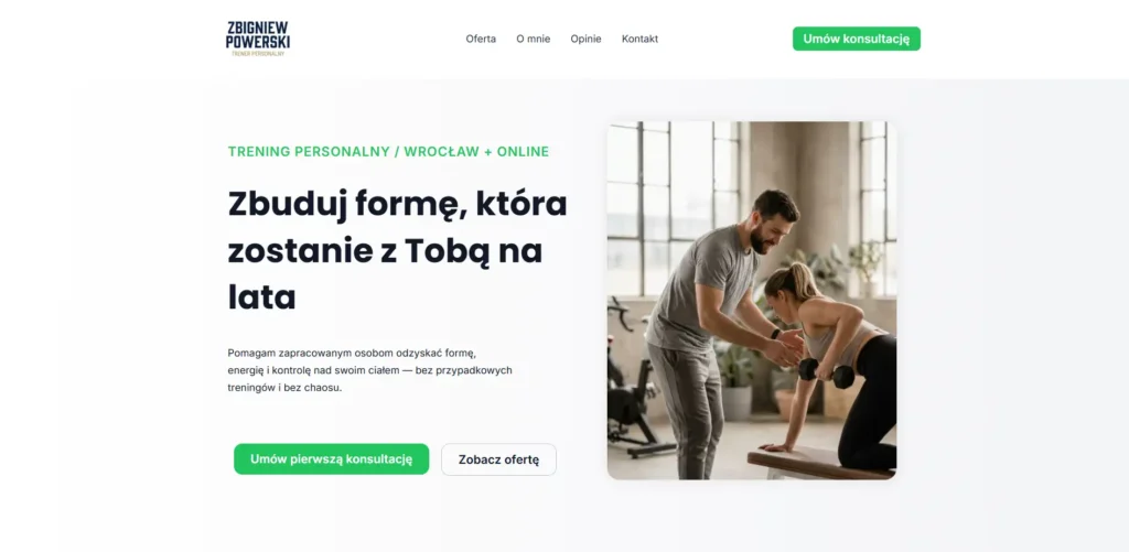 Sekcja główna strony trenera personalnego