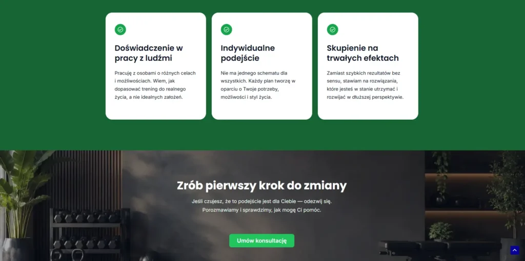 Sekcja korzyści ze współpracy z trenerem personalnym